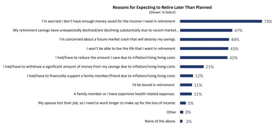 Reasons expecting to retire later than planned.