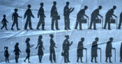 Image shows a row of shadowed people