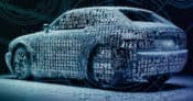 Car made up of numbers, appearing as a digital image.