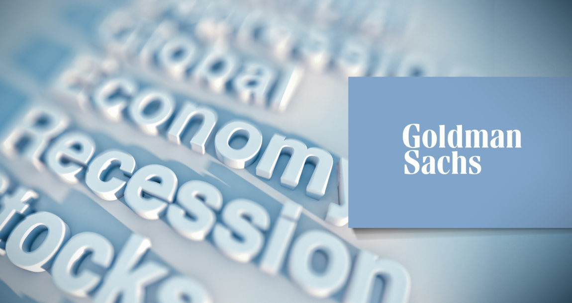 Goldman Sachs logo in front of the words: Global Economic Recession Stocks.