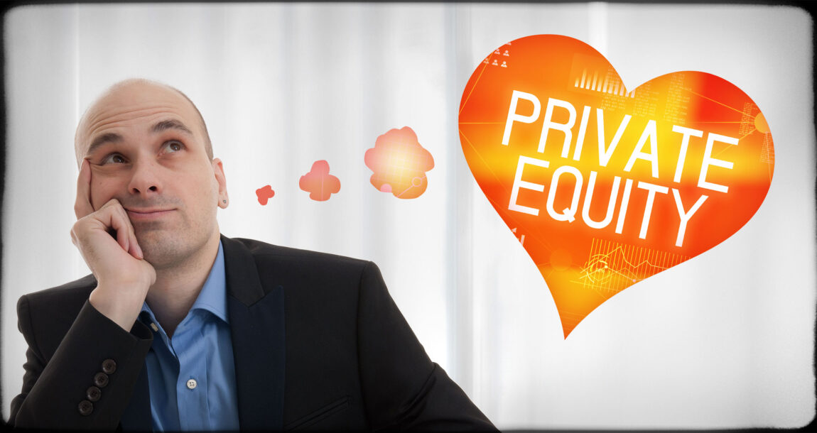 The photo shows a man seemingly dreaming about private equity.