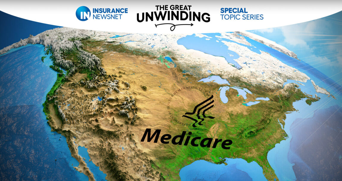 Image of the United States topographical map with the word "Medicare" overlaying it.