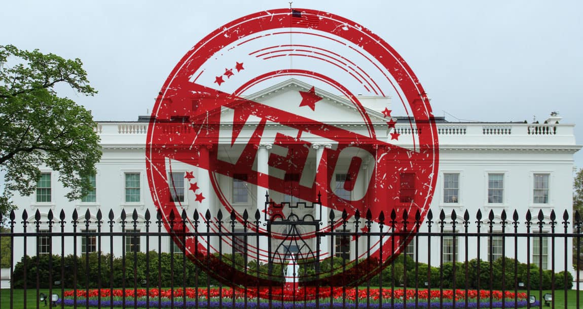 Image of the White House with a large superimposed "veto" overlapping.