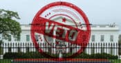 Image of the White House with a large superimposed "veto" overlapping.