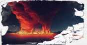The photo shows a wildfire burning out of control.