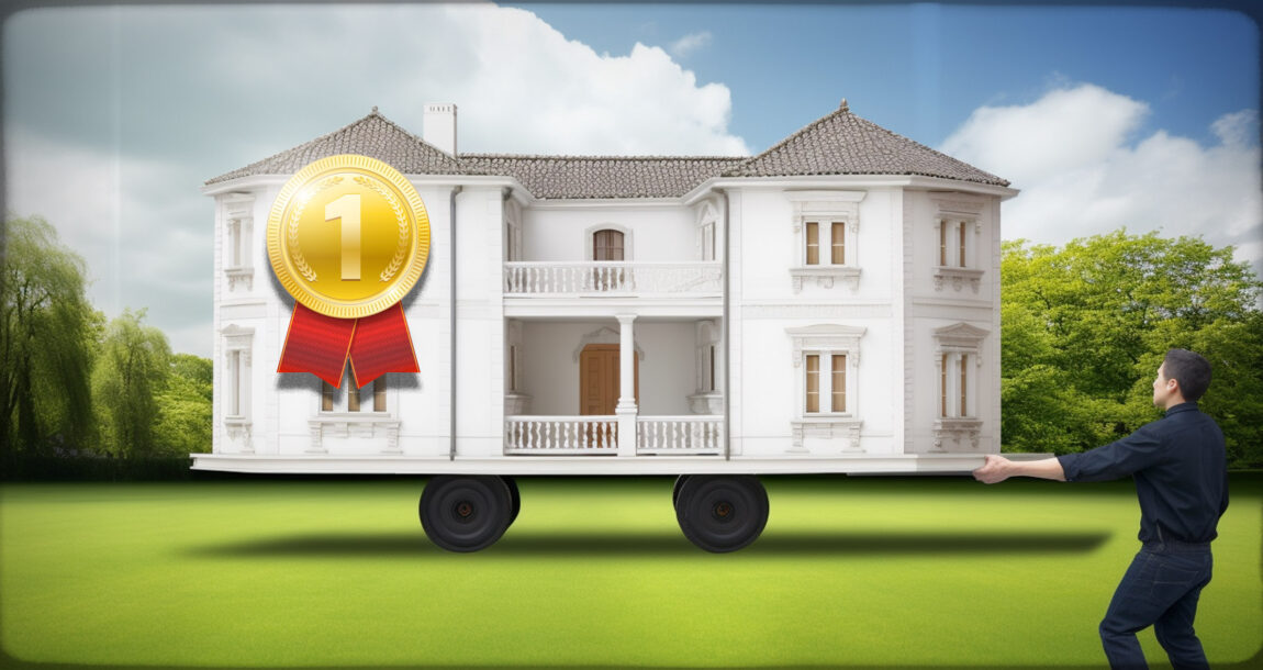 Image showing an impressive home being transported on wheels, with a large ribbon. Increasing number of U.S. households prioritizing wealth transfer.