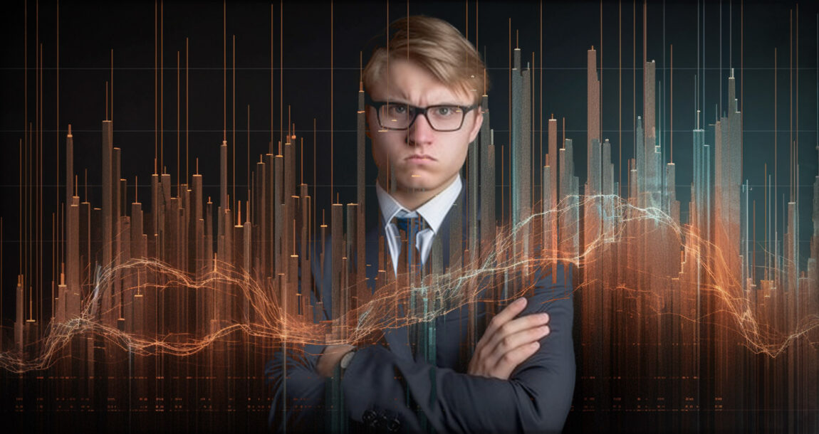 Image shows a man behind a chart graph.