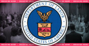 Image shows the Department of Labor logo over a press conference scene.