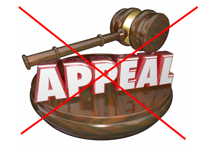 Image of a gavel and word "Appeal" with a large red "X" through the word. DOL drops appeal of court decision tossing out portion of rollover regulation.