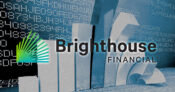 Brighthouse Financial logo against a background of stock ticker symbols. Brighthouse Financial earnings show $525M loss in Q1.