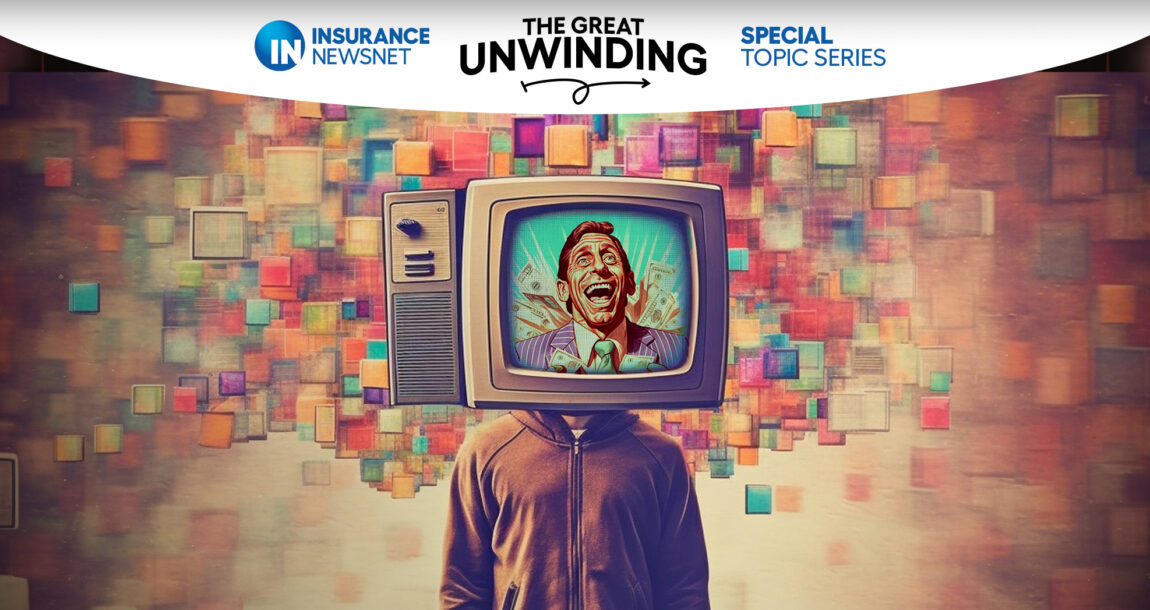 Illustration of a person with a TV head. How states are using communications campaigns in the Medicaid unwinding.