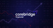 Image of Corebridge Financial logo over a fever graph pointing upwards. Corebridge sees higher surrenders, but stronger sales, too, in Q1 earnings.