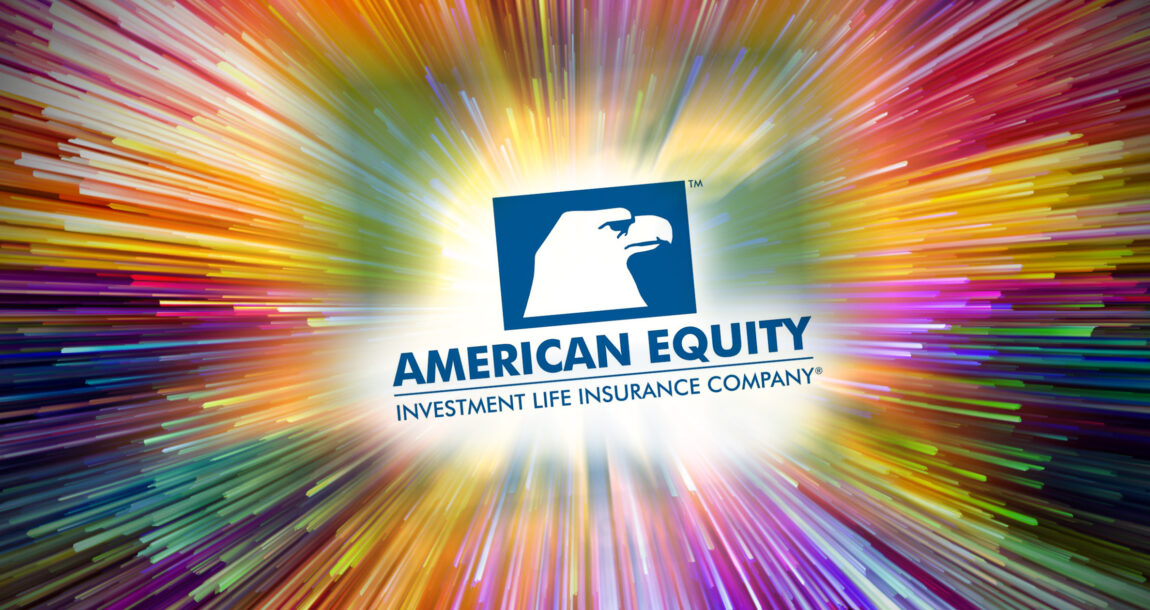 Image of American Equity logo on a bright background of bright colors. American Equity rides the annuity boom with nearly $1B in Q1 FIA sales.