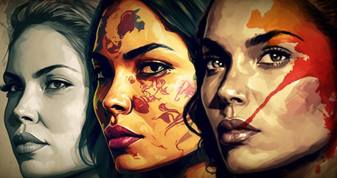 A stylized portrait of women with determined expressions