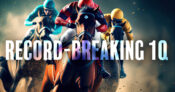 Image shows horses racing with the words "Record-Breaking 1Q" superimposed.
