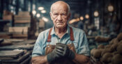 Image of older worker in a factory-type setting looking very concerned. Retirement confidence of American workers dropping, study says.