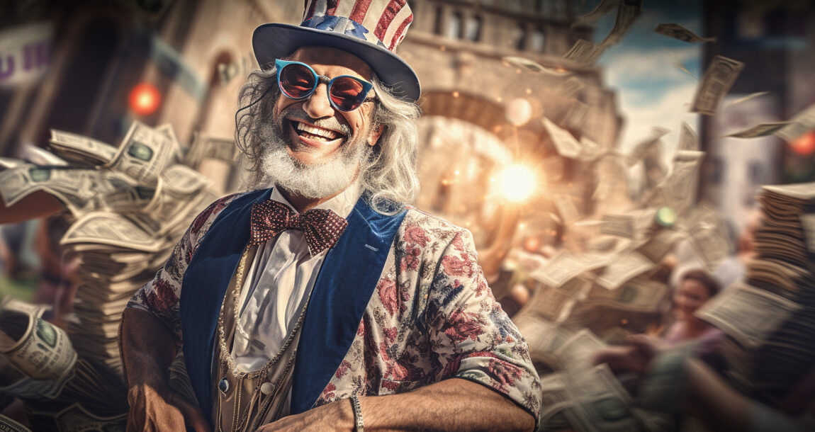 Image of Uncle Sam looking very happy and wearing cool sunglasses with stacks of money behind him. What will make long-term bonds attractive again? Recession, say some.