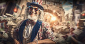 Image of Uncle Sam looking very happy and wearing cool sunglasses with stacks of money behind him. What will make long-term bonds attractive again? Recession, say some.