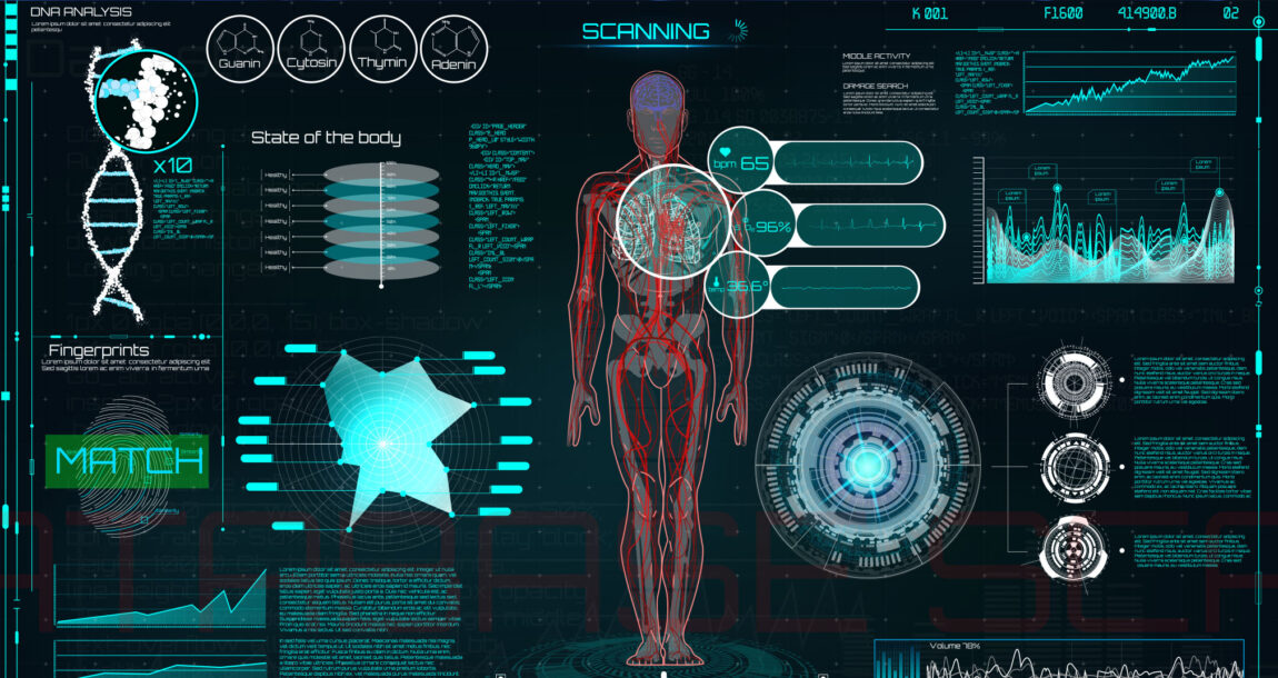 Image shows a graphic of the human body with references to biomarker testing.