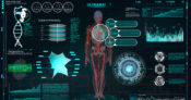 Image shows a graphic of the human body with references to biomarker testing.