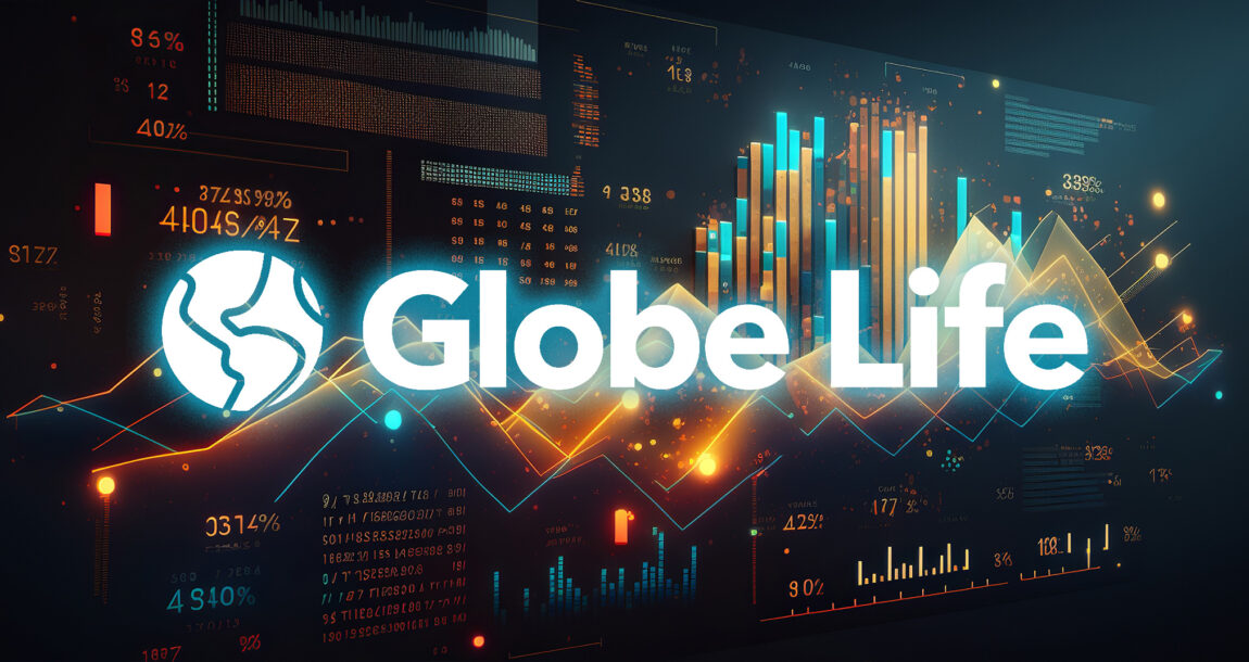 Image of the logo for Globe Life overlaying charts and graphs showing positive gains. Globe Life execs tout agent recruiting, investment income in solid Q2.