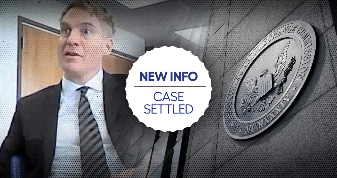 Image of Christopher Herwig and SEC logo, with the words: New Info, Case Settled in the center. SEC obtains judgement against Lindberg co-defendant in fraud case.