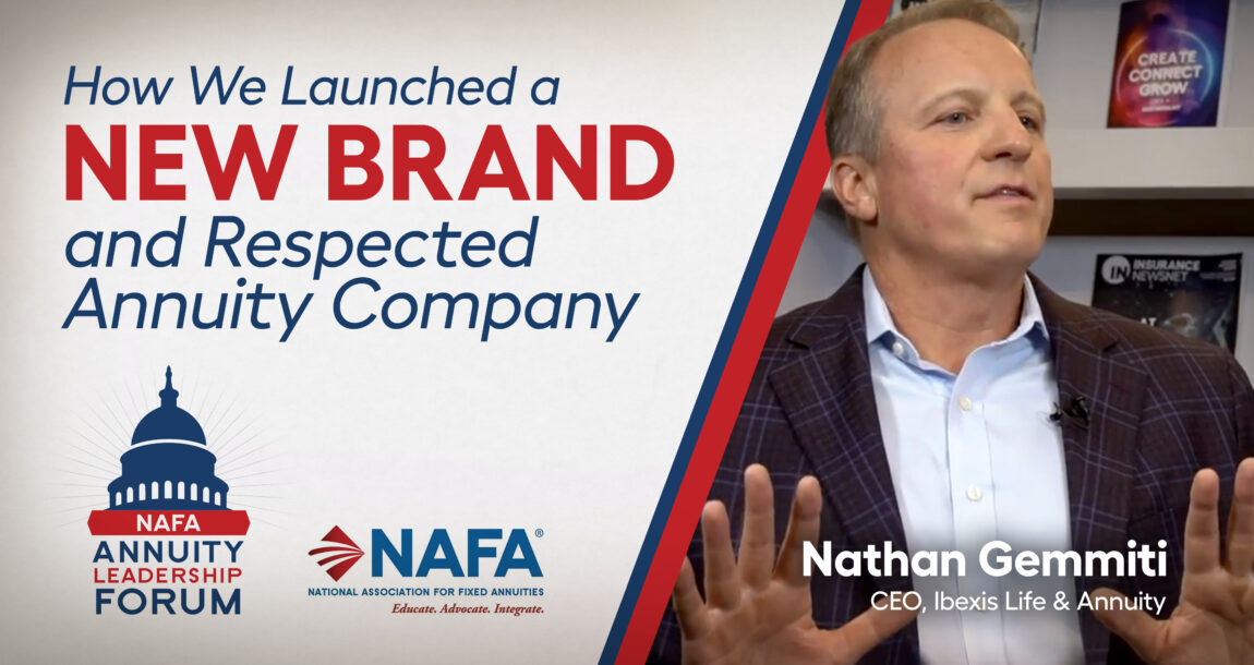 Photo of Nathan Gemmiti with the title: "How we launded a new brand and respected annuity company." Ibexis: A vision and product strategy for success.