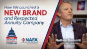 Photo of Nathan Gemmiti with the title: "How we launded a new brand and respected annuity company." Ibexis: A vision and product strategy for success.