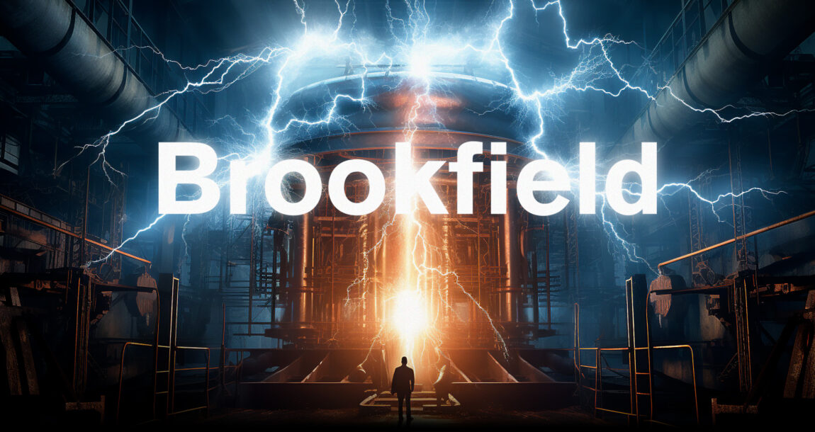 Image shows the Brookfield logo against a photo of lightning.