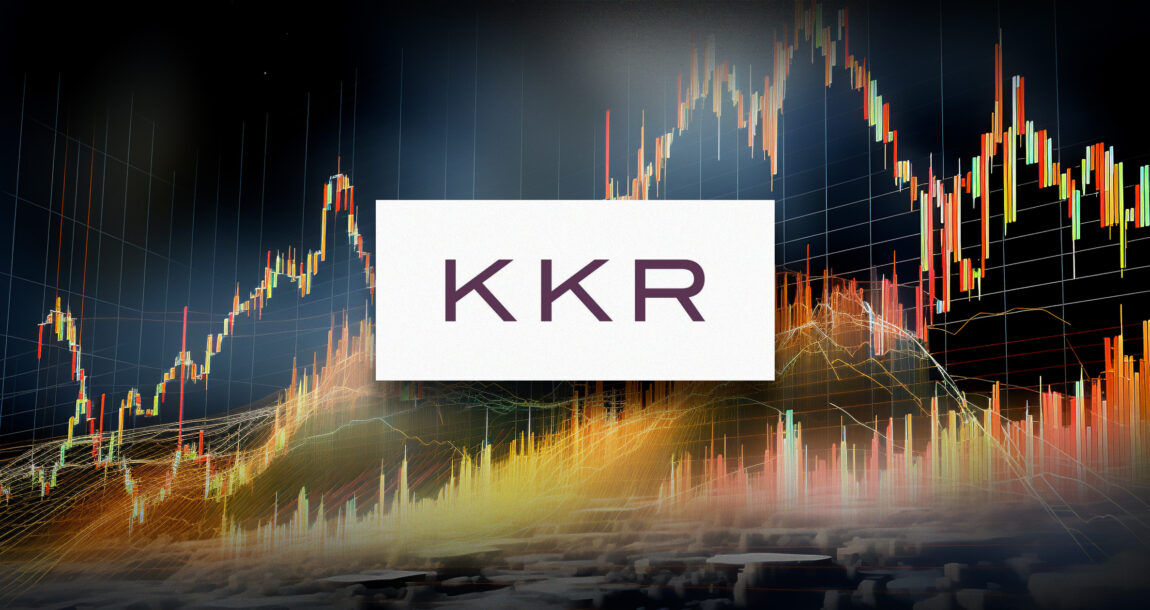 Image of the KKR logo against a backdrop of fever graph lines. Global Atlantic buoys KKR Q2 earnings, while insurance costs soar.