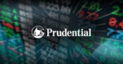 Image shows the Prudential logo in front of a faded stock board.