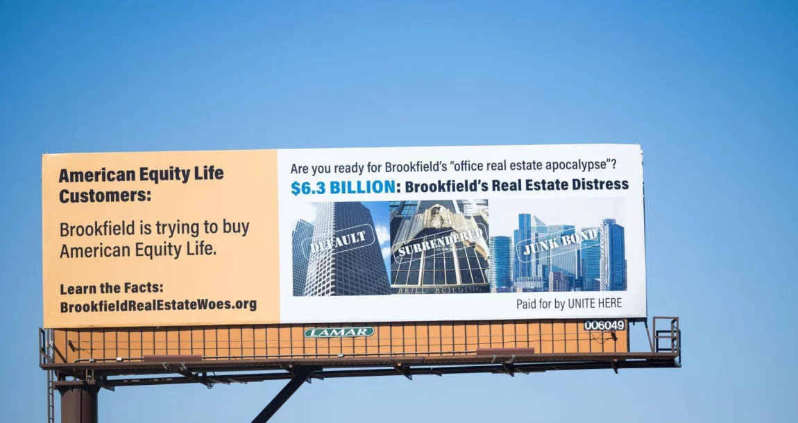 Image shows a billboard calling out Brookfield.