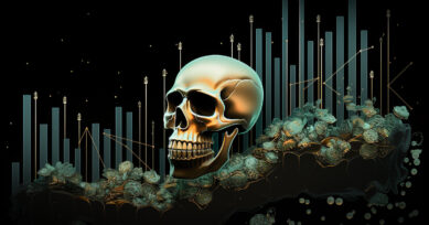 Image of a skull superimposed in front of a bar graph showing increasing mortality claims.