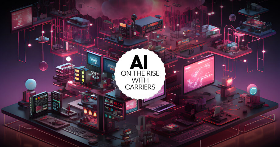 Image includes the words, "AI on the rise with carriers" with technology images in the background.