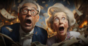 Image of an older man and women looking very alarmed.