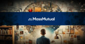 Person looking away at numerous objects that symbolize a healthy lifestyle and behavioral insurance, with the MassMutual logo superimposed.