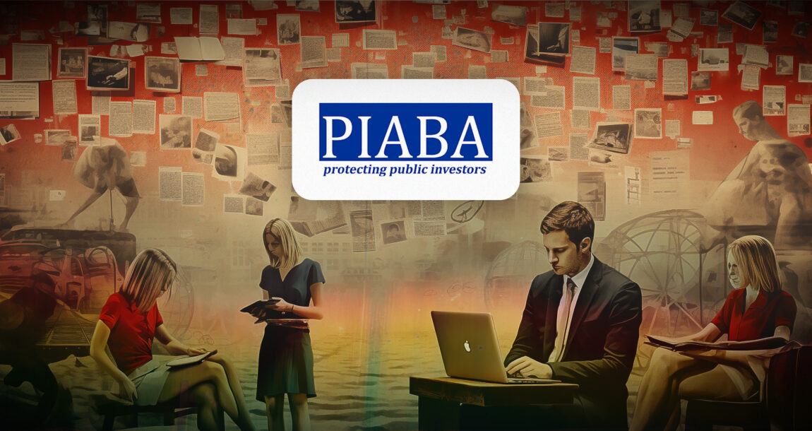 Image of staff people working, some on computers, with the PIABA logo overlapping the image.