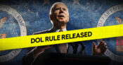 Image shows a picture of Joe Biden with the banner words "DOL Rule Released" across the front.