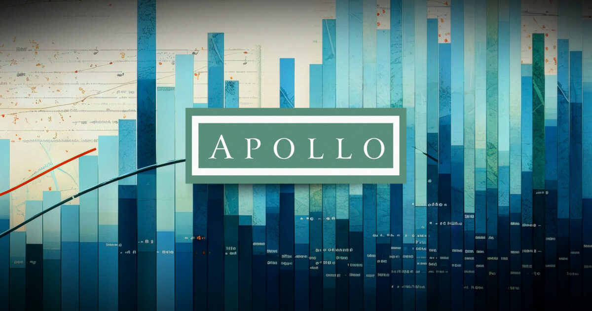 Apollo Management logo superimposed over an upward trending bar graph.