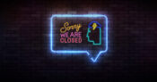 Illustration of a head with an electricity symbol where the brain is next to the words "Sorry, We are Closed."