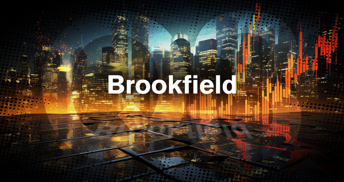 Image shows the Brookfield logo in front of a city image.