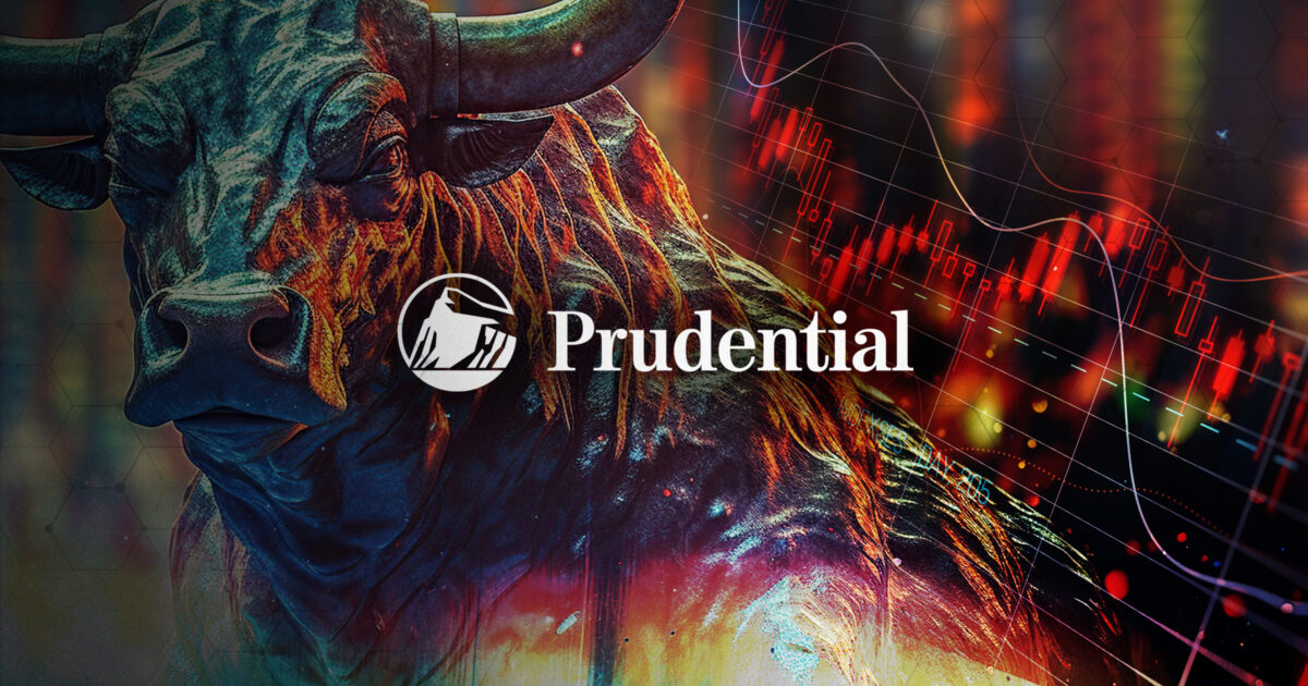 Prudential logo superimposed over an illustration of swirling financial graphs.