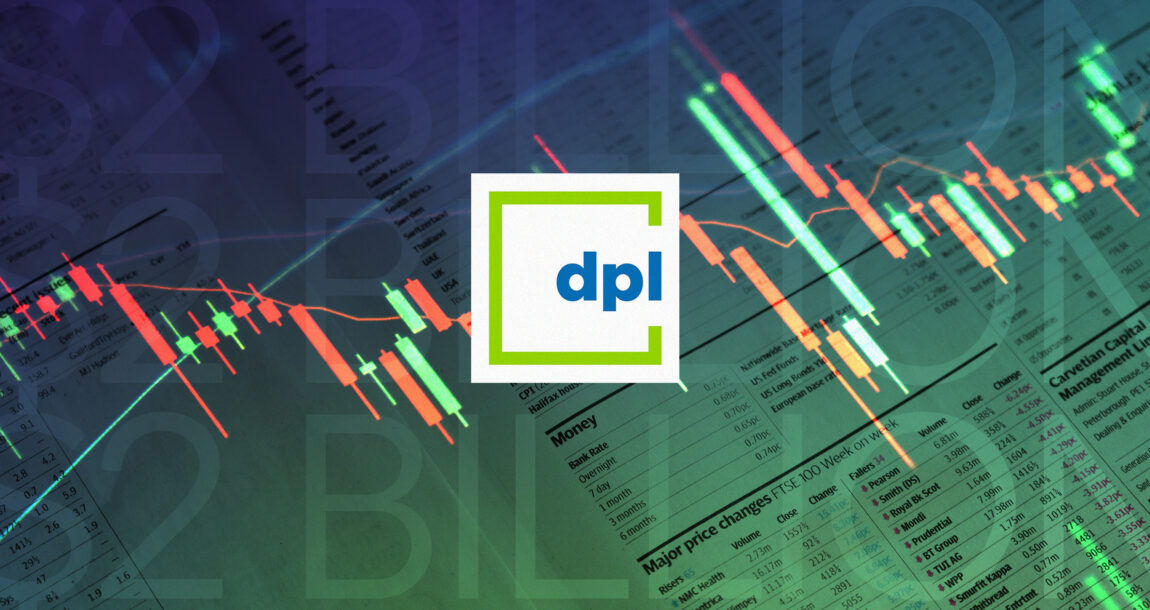 Upward trending graph with DPL's logo superimposed.