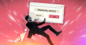 Illustration shows an individual in front of a large interface with the label "Financial Advice" and a choice between buttons labeled "truth" or "no".