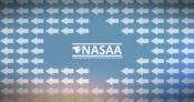NASAA logo superimposed on a large arrow heading in one direction, while many smaller arrows are pointing in the opposite direction.