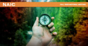 Image shows a hand holding a compass in the woods.