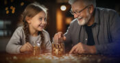 Image showing a young girl and and old man saving pennies into jars. Differing-generational-retirement-expectations-spur-personalized-strategies.