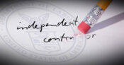 image of a pencil erasing the words "independent contractor" on a sheet of paper with the DOLseal on the page