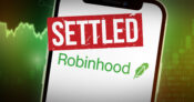 Image shows the word "settled" over the Robinhood logo.