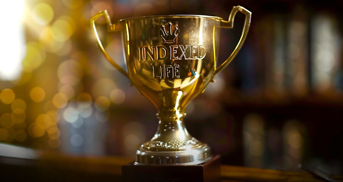 Image of a gold trophy with the words "Indexed Life" on it. Indexed-life-insurance-sales-break-records,-Wink-reports.